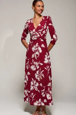 Jersey Ruched Waist Fit & Flare Maxi Dress, Burgundy Floral