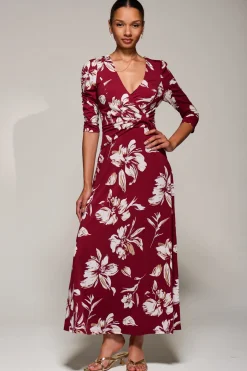 Jersey Ruched Waist Fit & Flare Maxi Dress, Burgundy Floral