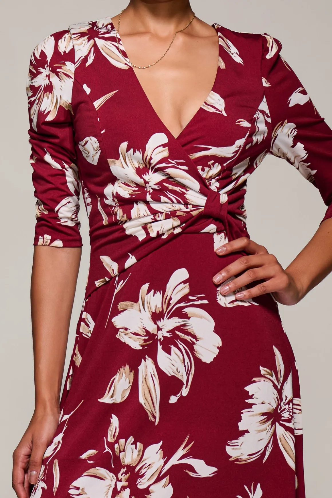 Jersey Ruched Waist Fit & Flare Maxi Dress, Burgundy Floral