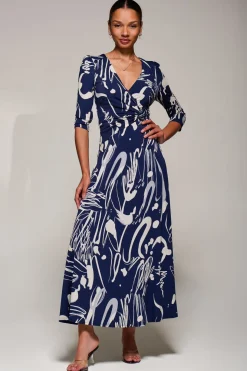 Jersey Ruched Waist Fit & Flare Maxi Dress, Navy Abstract