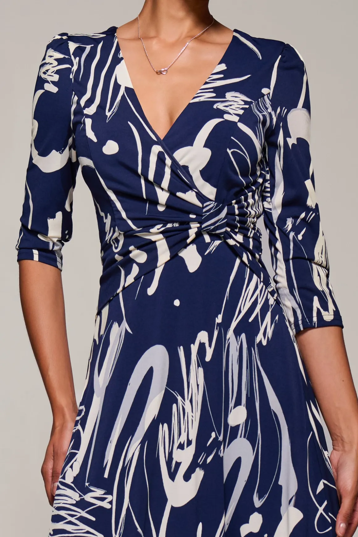 Jersey Ruched Waist Fit & Flare Maxi Dress, Navy Abstract