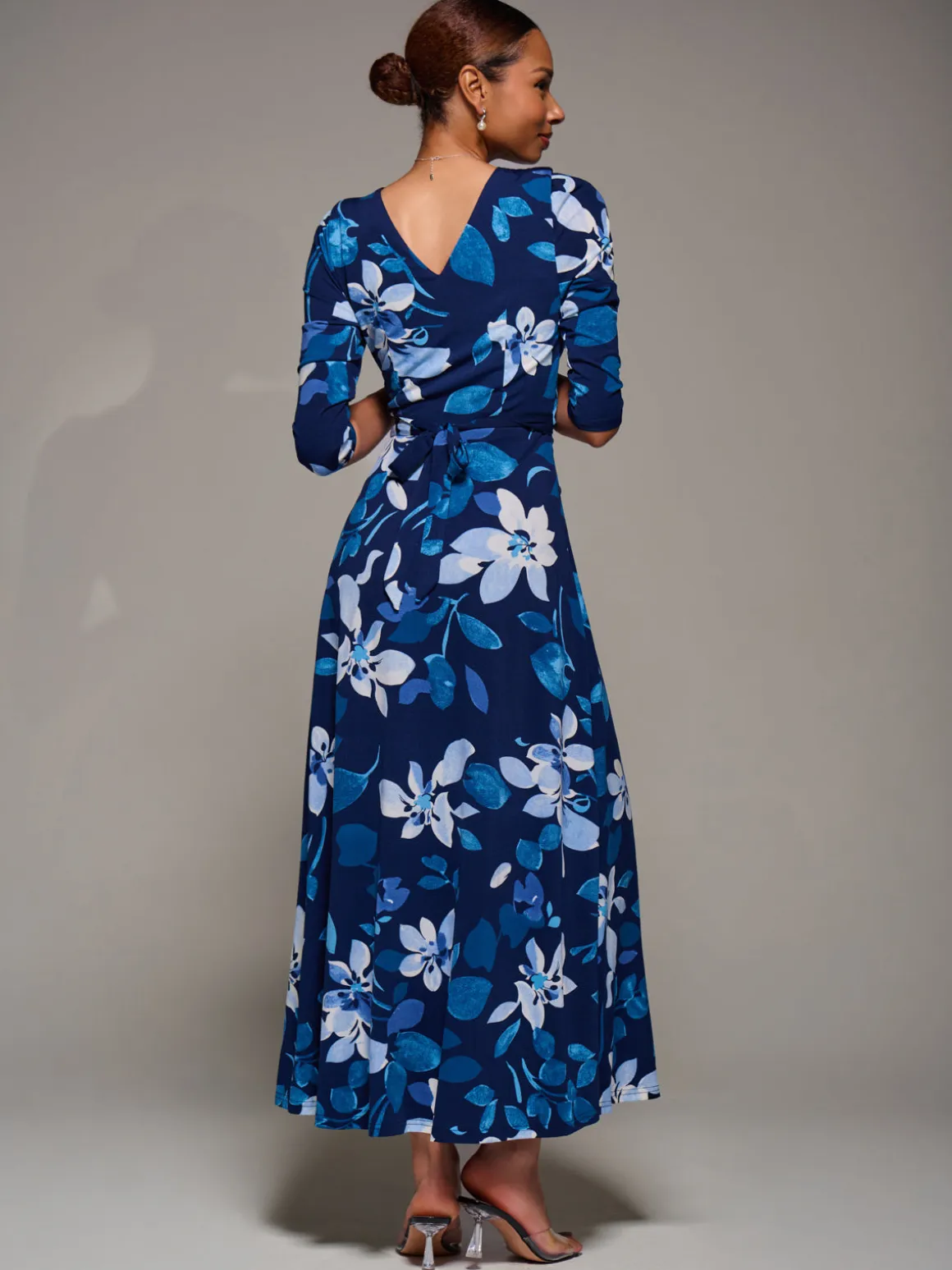 Jersey Ruched Waist Fit & Flare Maxi Dress, Navy Floral