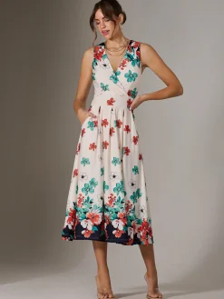 Jersey Sleeveless Midi Dress, Black Floral