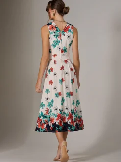Jersey Sleeveless Midi Dress, Black Floral
