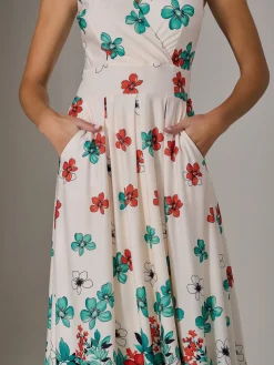 Jersey Sleeveless Midi Dress, Black Floral