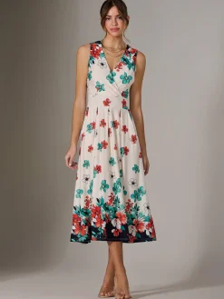 Jersey Sleeveless Midi Dress, Black Floral