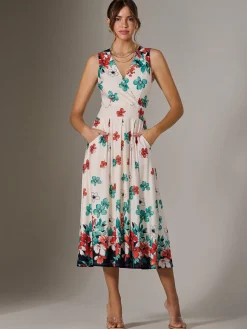 Jersey Sleeveless Midi Dress, Black Floral