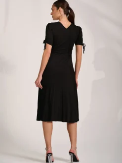 Jersey Tie Sleeve Wrap Front Midi Dress, Black