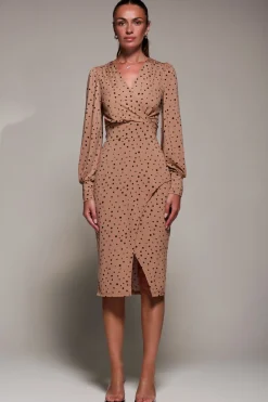 Jersey Wrap Slit Pencil Dress, Black Spot