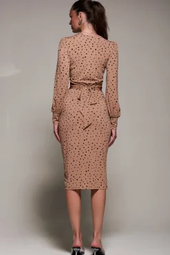 Jersey Wrap Slit Pencil Dress, Black Spot