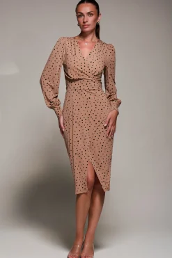 Jersey Wrap Slit Pencil Dress, Black Spot