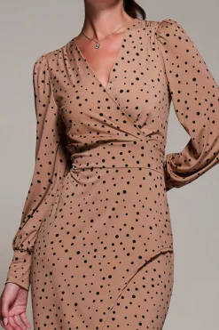 Jersey Wrap Slit Pencil Dress, Black Spot