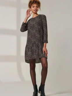 Jolene Tiered Hem Tunic Dress, Black Animal