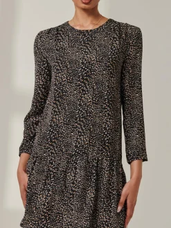 Jolene Tiered Hem Tunic Dress, Black Animal