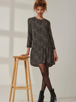 Jolene Tiered Hem Tunic Dress, Black Animal