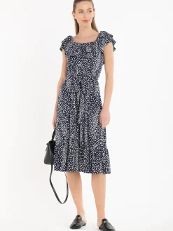 Jolie Moi Abstract Spot Ruffle Midi Dress, Navy Animal