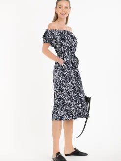 Jolie Moi Abstract Spot Ruffle Midi Dress, Navy Animal