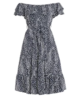 Jolie Moi Abstract Spot Ruffle Midi Dress, Navy Animal