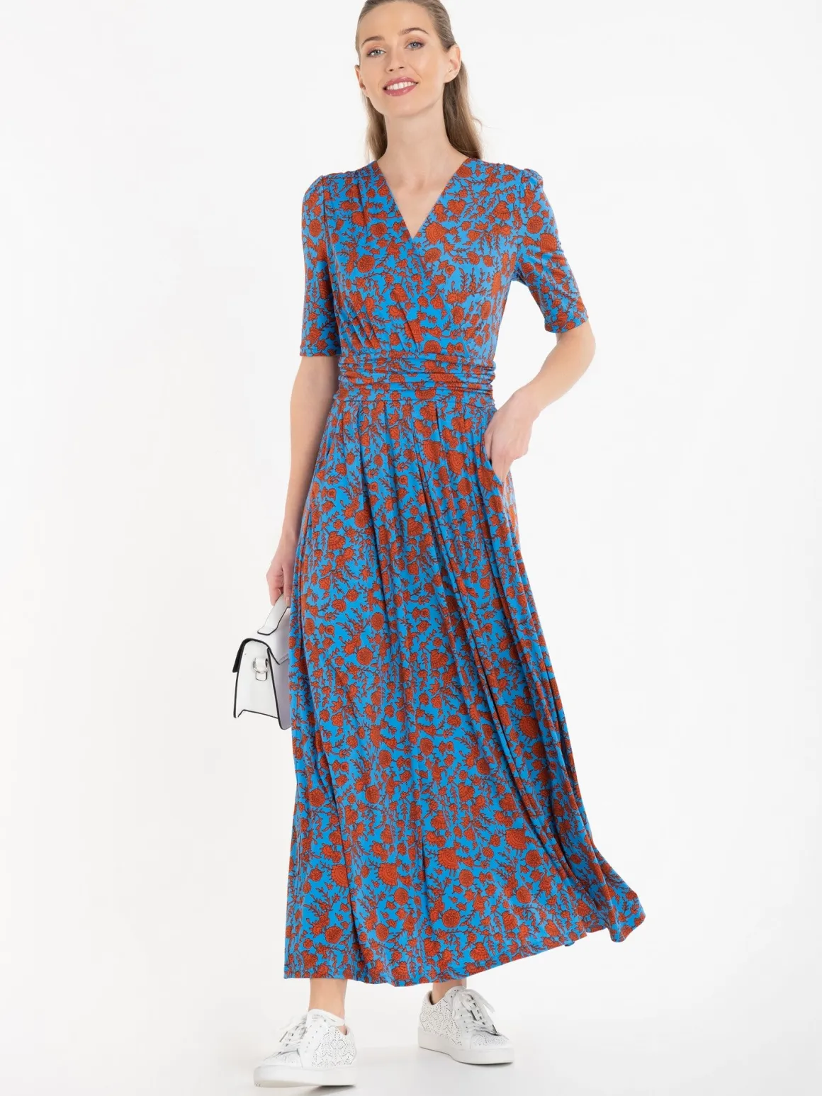 Jolie Moi Acadia Floral Print Wrap Maxi Dress, Blue/Floral