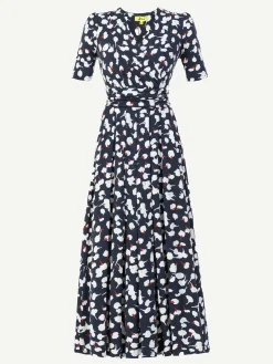 Jolie Moi Acadia Floral Print Wrap Maxi Dress, Navy White Floral