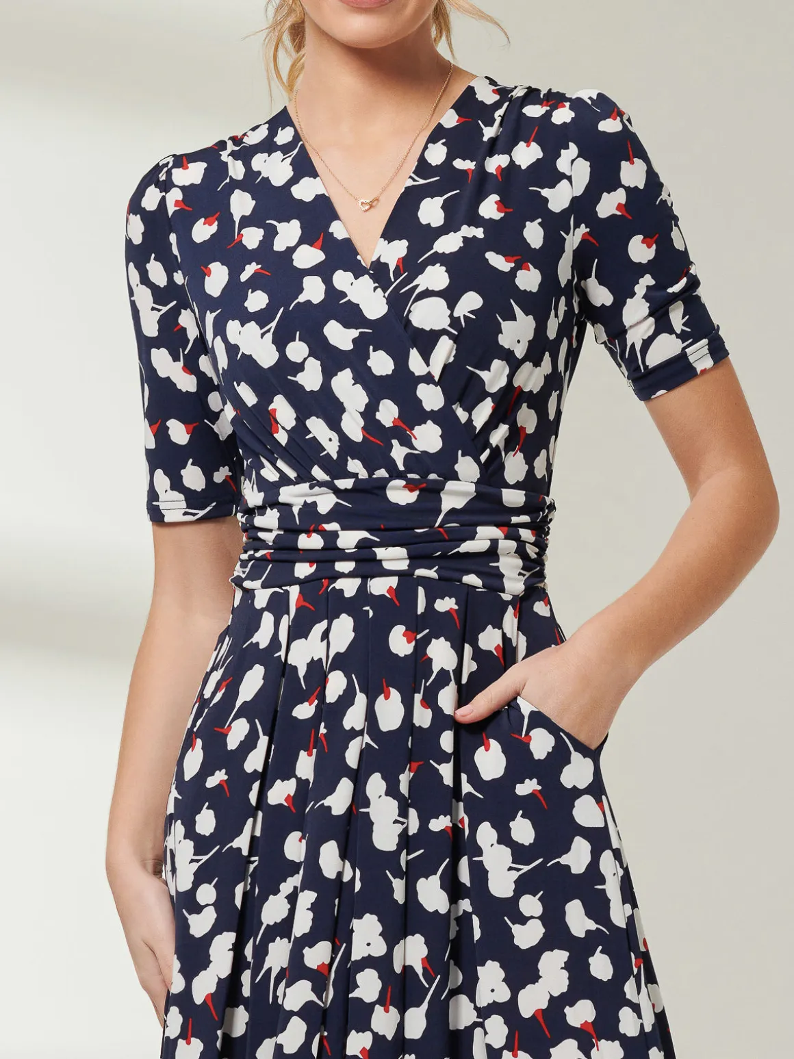 Jolie Moi Acadia Floral Print Wrap Maxi Dress, Navy White Floral