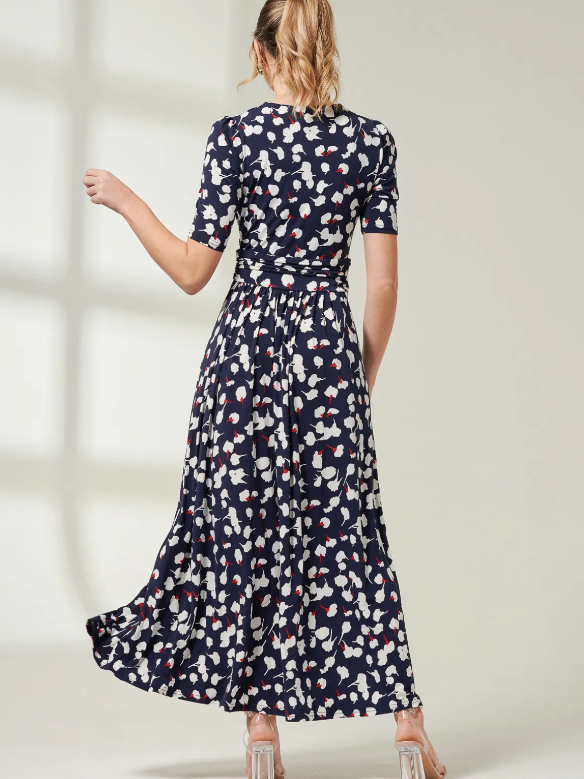 Jolie Moi Acadia Floral Print Wrap Maxi Dress, Navy White Floral
