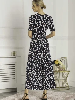 Jolie Moi Acadia Floral Print Wrap Maxi Dress, Navy White Floral