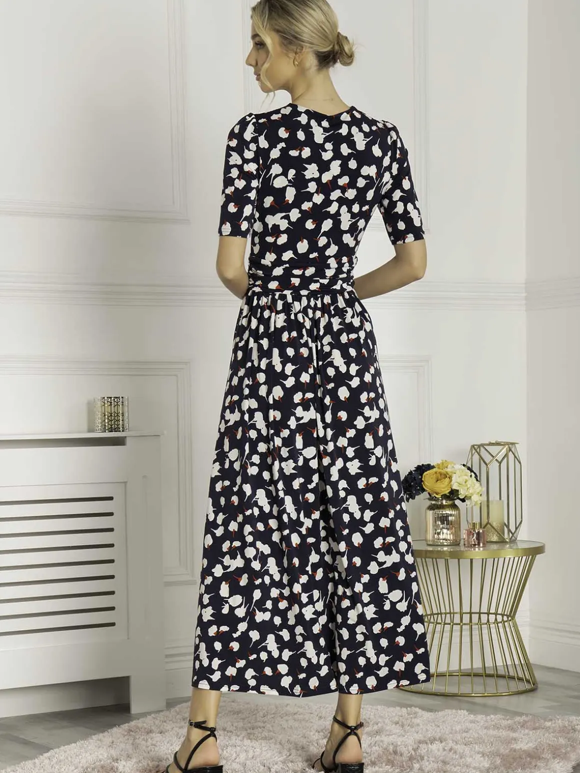 Jolie Moi Acadia Floral Print Wrap Maxi Dress, Navy White Floral