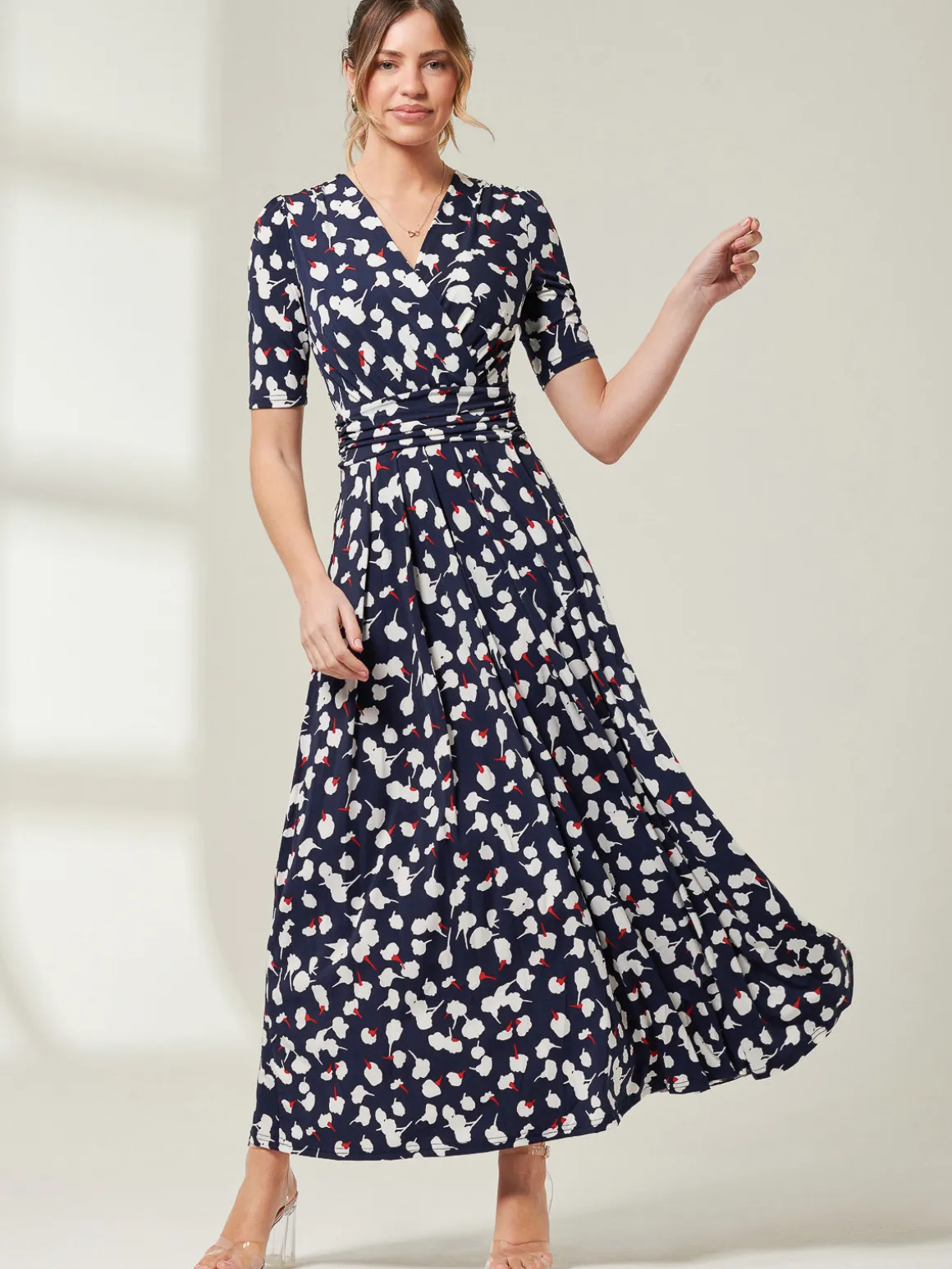 Jolie Moi Acadia Floral Print Wrap Maxi Dress, Navy White Floral
