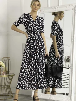 Jolie Moi Acadia Floral Print Wrap Maxi Dress, Navy White Floral