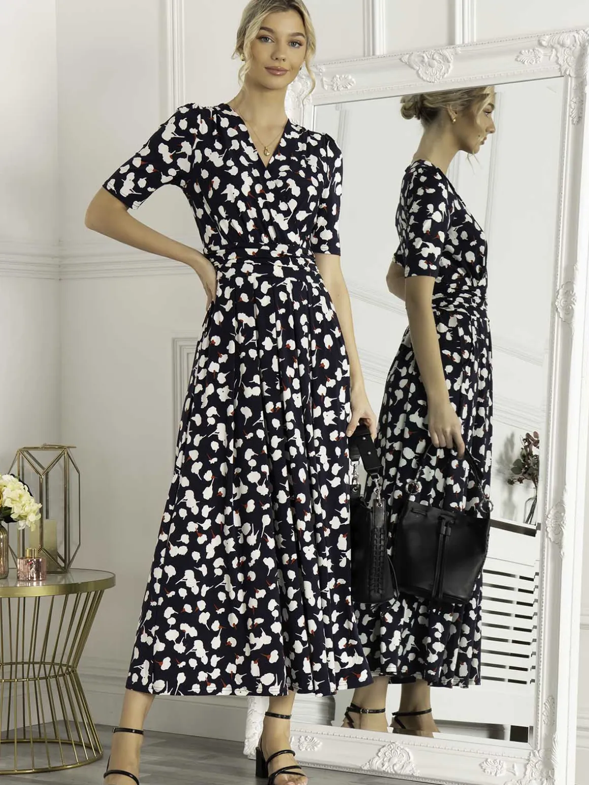 Jolie Moi Acadia Floral Print Wrap Maxi Dress, Navy White Floral