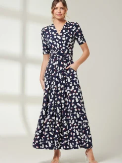 Jolie Moi Acadia Floral Print Wrap Maxi Dress, Navy White Floral