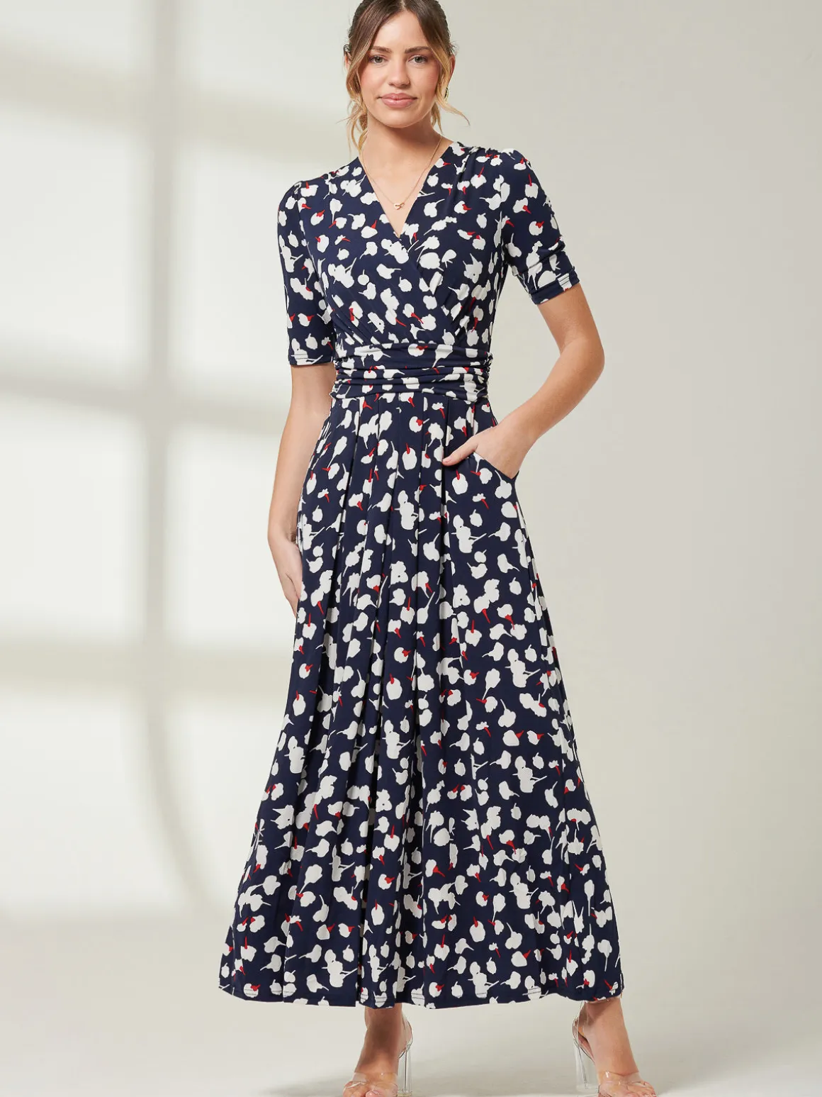 Jolie Moi Acadia Floral Print Wrap Maxi Dress, Navy White Floral
