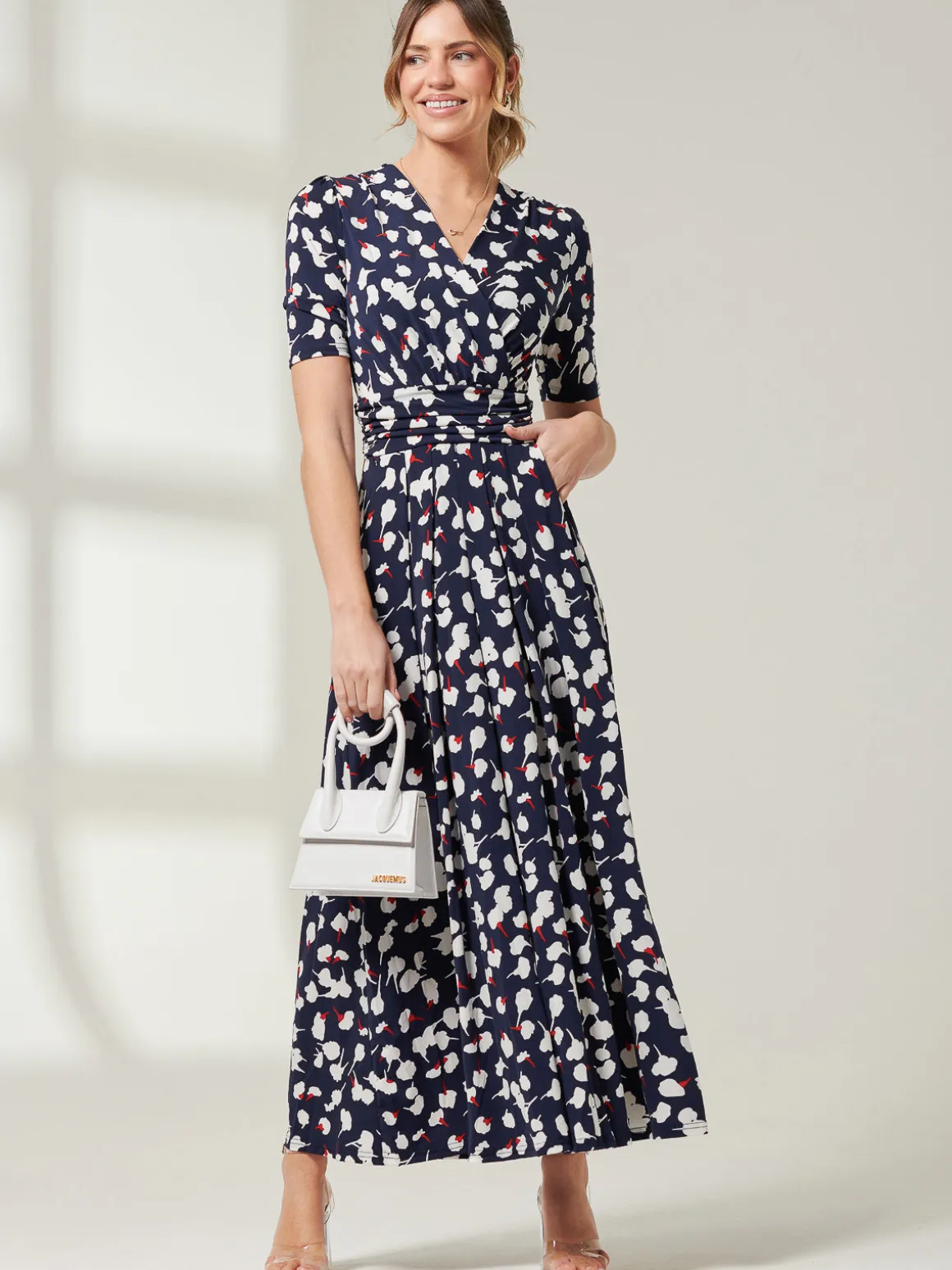 Jolie Moi Acadia Floral Print Wrap Maxi Dress, Navy White Floral