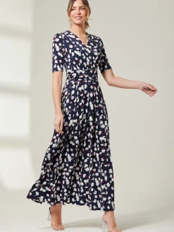 Jolie Moi Acadia Floral Print Wrap Maxi Dress, Navy White Floral
