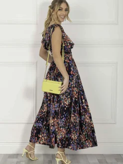 Jolie Moi Adalena Frill Shoulder Maxi Dress, Navy Multi