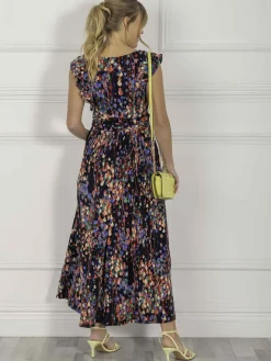 Jolie Moi Adalena Frill Shoulder Maxi Dress, Navy Multi