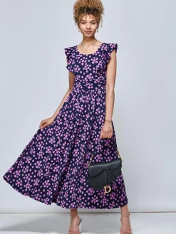 Jolie Moi Adalena Frill Shoulder Maxi Dress, Spot Multi