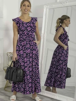 Jolie Moi Adalena Frill Shoulder Maxi Dress, Spot Multi