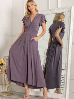 Jolie Moi Airene Cap Sleeve Maxi Dress, Mauve Purple
