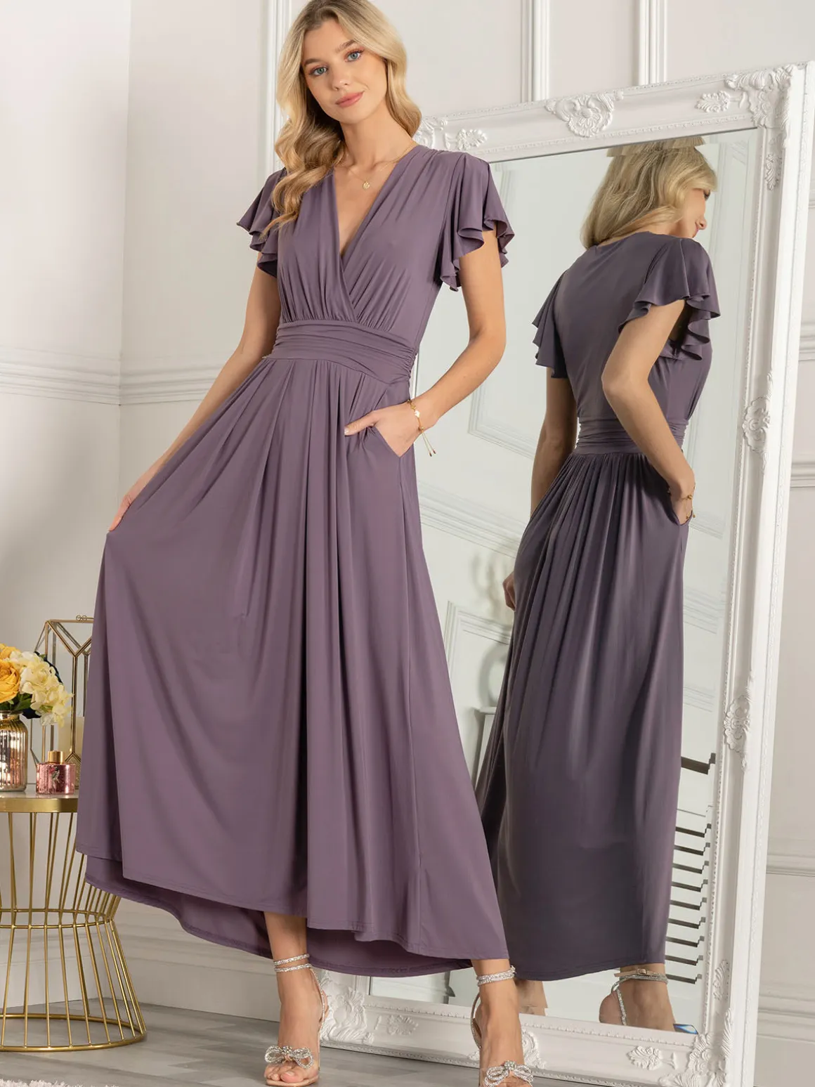 Jolie Moi Airene Cap Sleeve Maxi Dress, Mauve Purple
