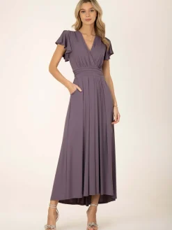 Jolie Moi Airene Cap Sleeve Maxi Dress, Mauve Purple
