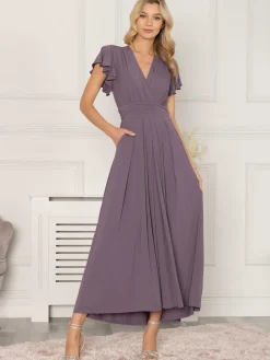 Jolie Moi Airene Cap Sleeve Maxi Dress, Mauve Purple