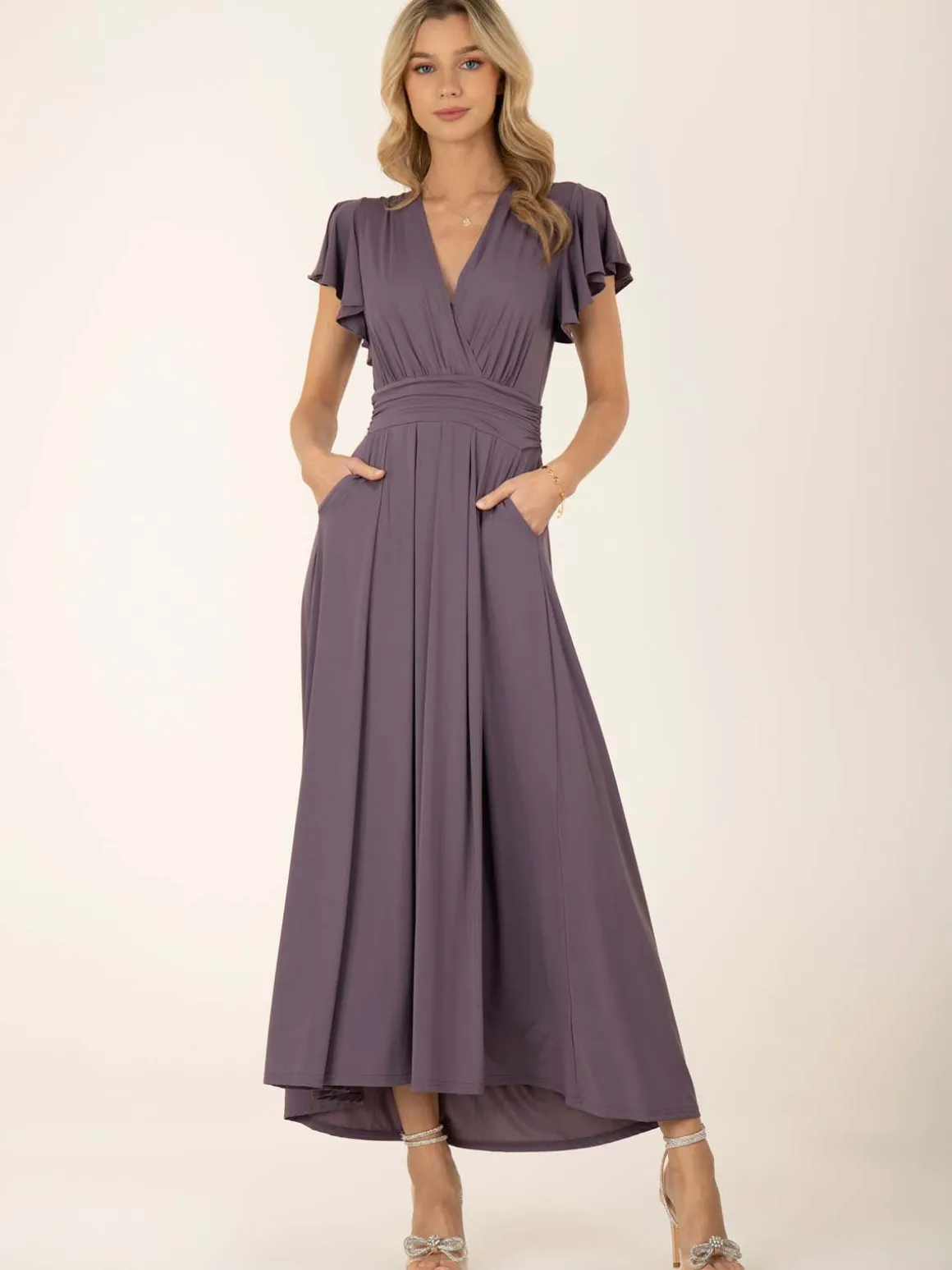 Jolie Moi Airene Cap Sleeve Maxi Dress, Mauve Purple