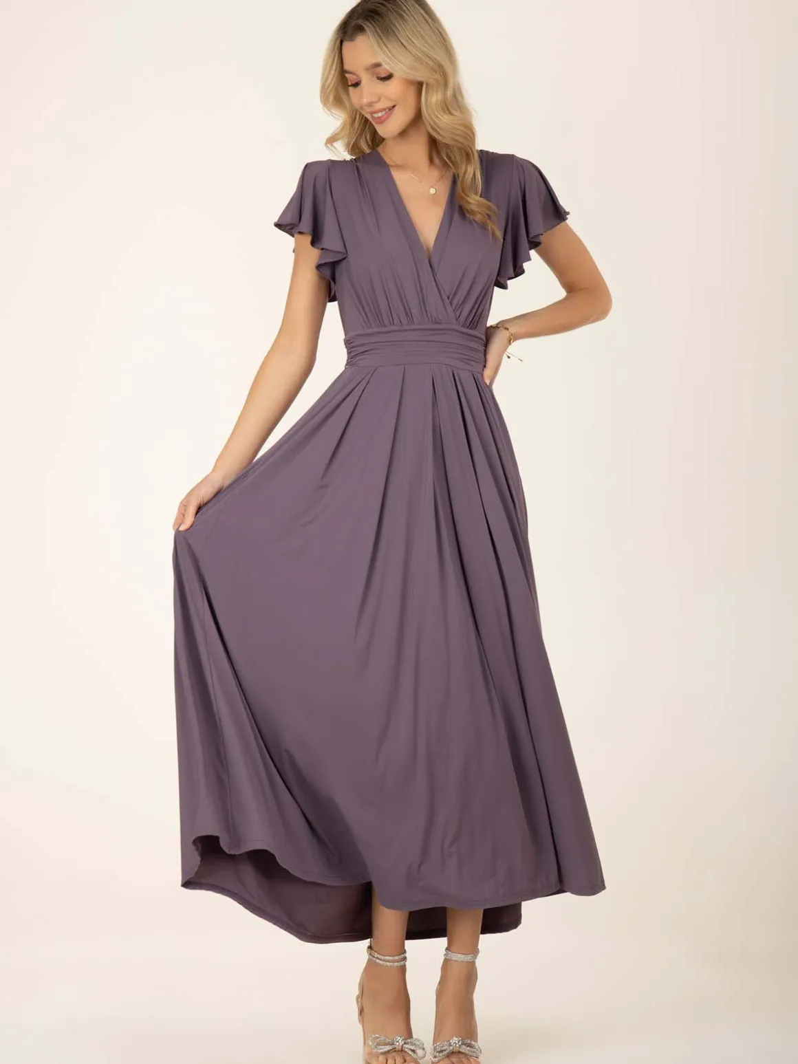 Jolie Moi Airene Cap Sleeve Maxi Dress, Mauve Purple