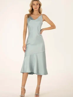 Jolie Moi Alaysha Cowl Neck Satin Dress, Dusky Blue