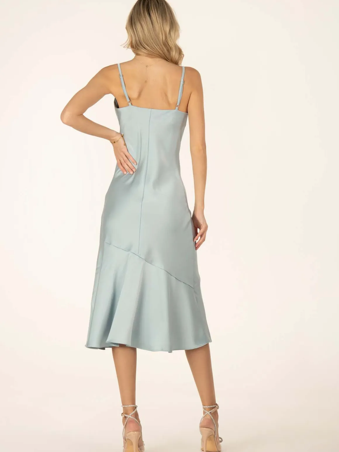 Jolie Moi Alaysha Cowl Neck Satin Dress, Dusky Blue