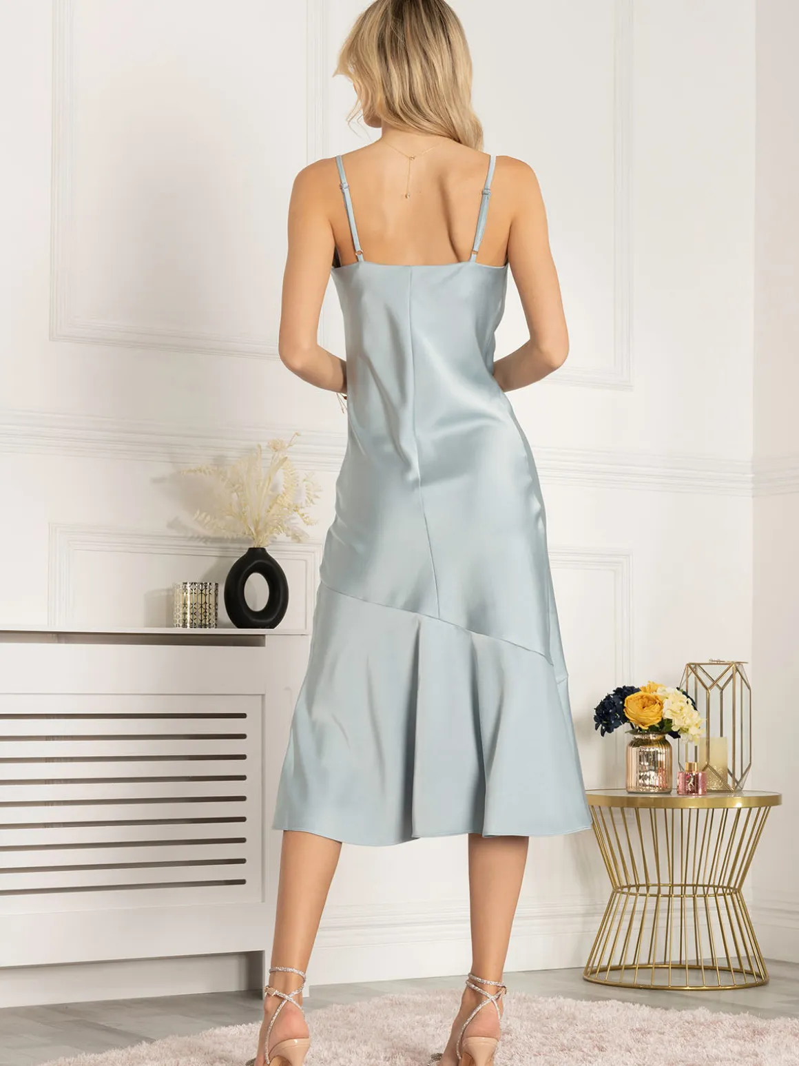 Jolie Moi Alaysha Cowl Neck Satin Dress, Dusky Blue