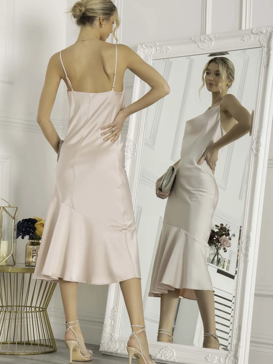 Jolie Moi Alaysha Cowl Neck Satin Dress, Dusty Pink