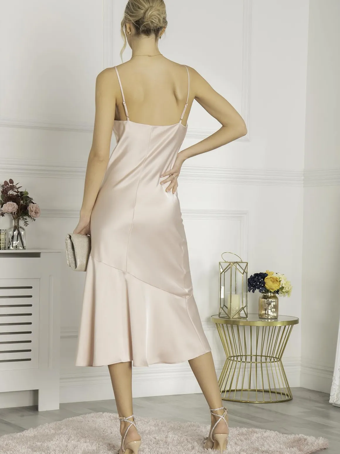 Jolie Moi Alaysha Cowl Neck Satin Dress, Dusty Pink